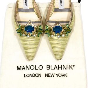 Manolo Blahnik Jeweled Classic Blue Kitten Heels